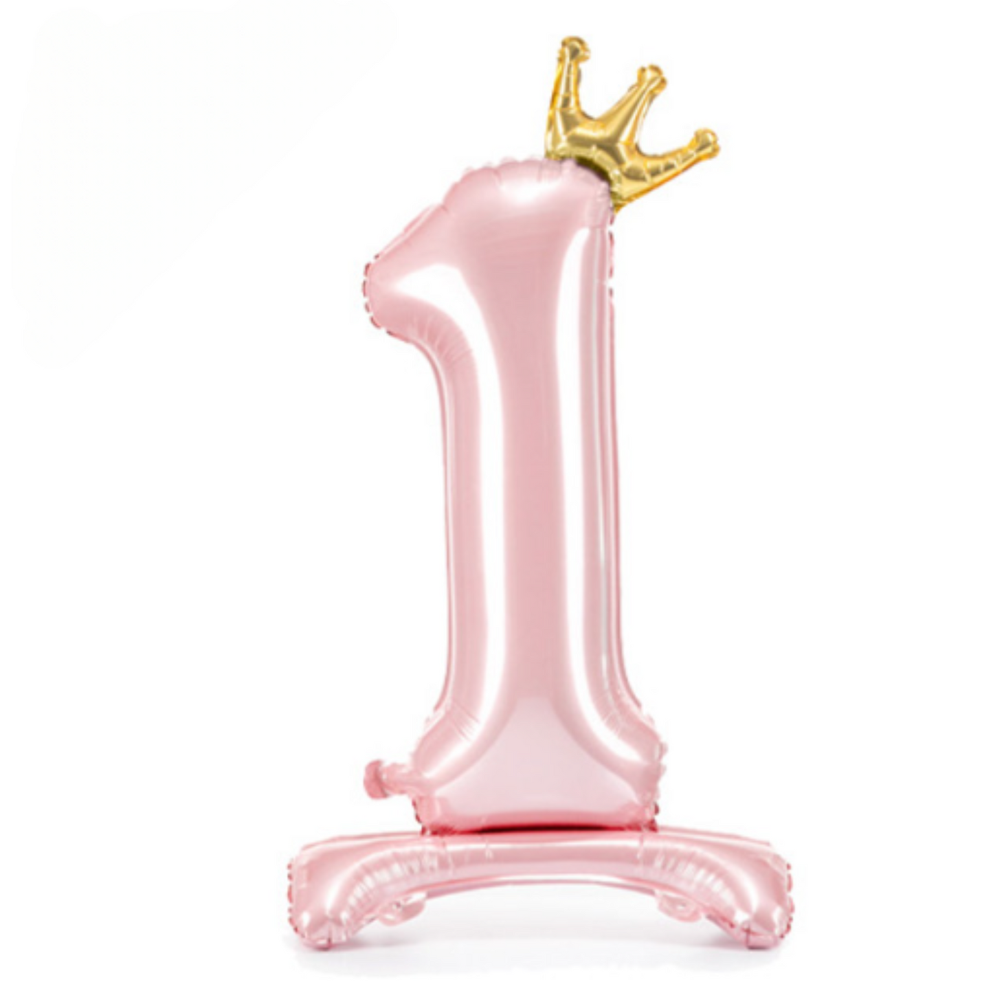 Pink Freestanding Number 1 Air Filled only balloon with gold Crown.