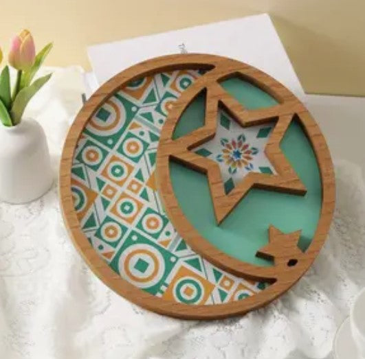 Wooden Green, White Theme Moon and Star Shape Tray