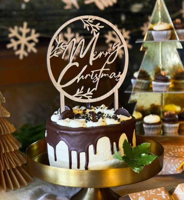 Merry Christmas Ring Wooden Cake Topper