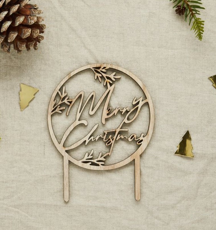 Merry Christmas Ring Wooden Cake Topper