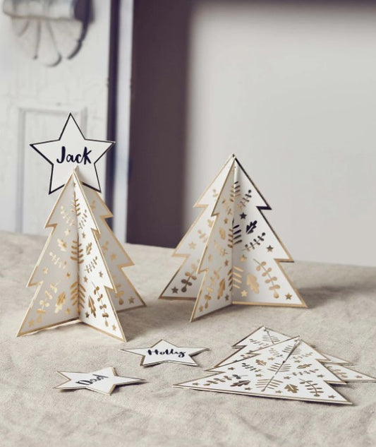 White and Gold Christmas Tree Place Cards